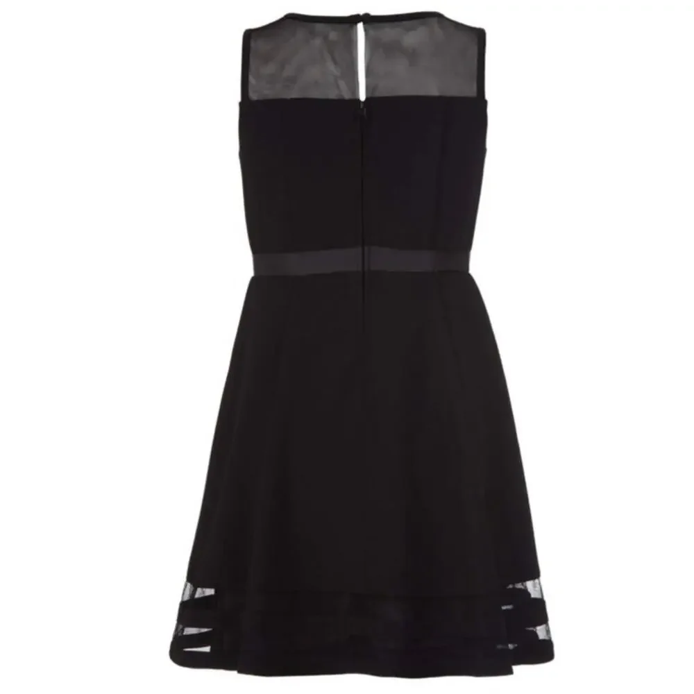 Calvin Klein Black Fit &‎ Flare Dress Sheer Mesh Bow Detail Size 14 NEW~NWT